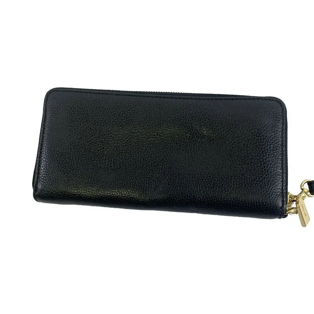 Michael Kors Leather Continental Wristlet Mercer Black Pebbled Wallet Zip Around